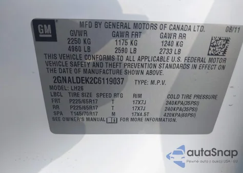 2012 Chevrolet Equinox 1Lt from USA, damaged, VIN 2GNALDEK2C6119037
